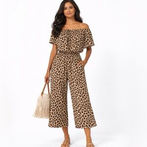 SHOW ME YOUR MUMU Rowe Cheetah Adjustable Ruffle Cropped Jumpsuit. NWOT ~XS💛